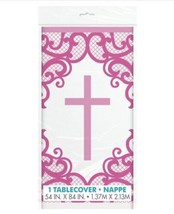 Fancy Pink Cross 1 Ct Plastic Tablecover 54 x 84 Baptism Confirmation Ch... - £5.12 GBP