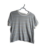 Blue Grean Peach White Striped XXL cropped t shirt tee top Arizona Jean ... - $7.99