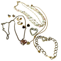 Vtg Costume Heart Jewelry lot Pin Necklaces Bracelet Avon Earrings rhinestone - £15.81 GBP