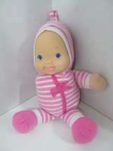 Goldberger Plumpee plush pink terrycloth baby doll rattle vinyl face hangs FLAW - $14.84