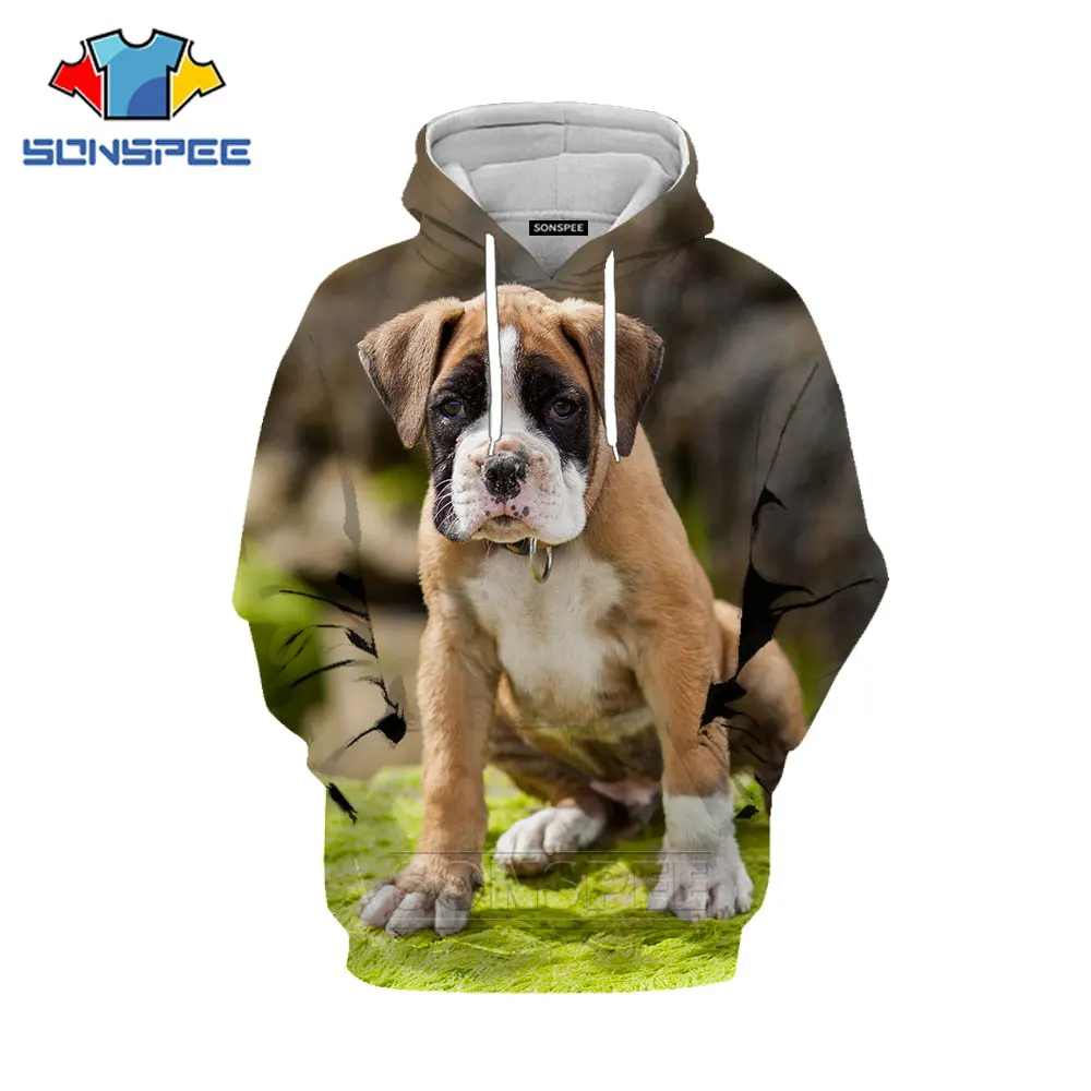 SONSPEE Cute  Boxer Dog Hoodies 3D Printed Fashion Pet Dog Head Pattern Hooded   - $180.33