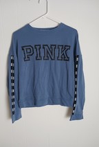 Victorias Secret PINK Logo Pullover Sz XS Blue Long Sleeve Crew Neck Swe... - $326.83 MXN