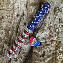 American Gel Pen Red White Blue Rhinstones w/Resin and Rhinestone Heart Charm - $15.00