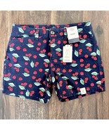 St. Johns Bay Shorts Women&#39;s 2 Navy Blue Mid Rise Cherries 5&quot; Inseam Sho... - $370.65 MXN