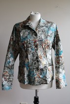 NWOT Chico&#39;s 1 M/8 Art To Wear Floral Multicolor Cotton Stretch Button-U... - £23.90 GBP