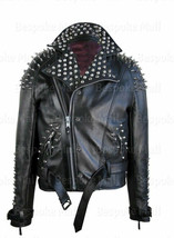 New Men&#39;s Black Punk Spiked Studded Brando Unique Style Real Leather Jacket-970 - £236.94 GBP