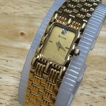 VTG Bulova Swiss Quartz Watch 97P13 Women Diamond Gold Tone Rectangle New Batter - $45.59