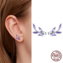 WOSTU 100% 925 Silver Purple Branch Leaf Stud Earrings for Women Trendy Shiny Zi - £17.00 GBP