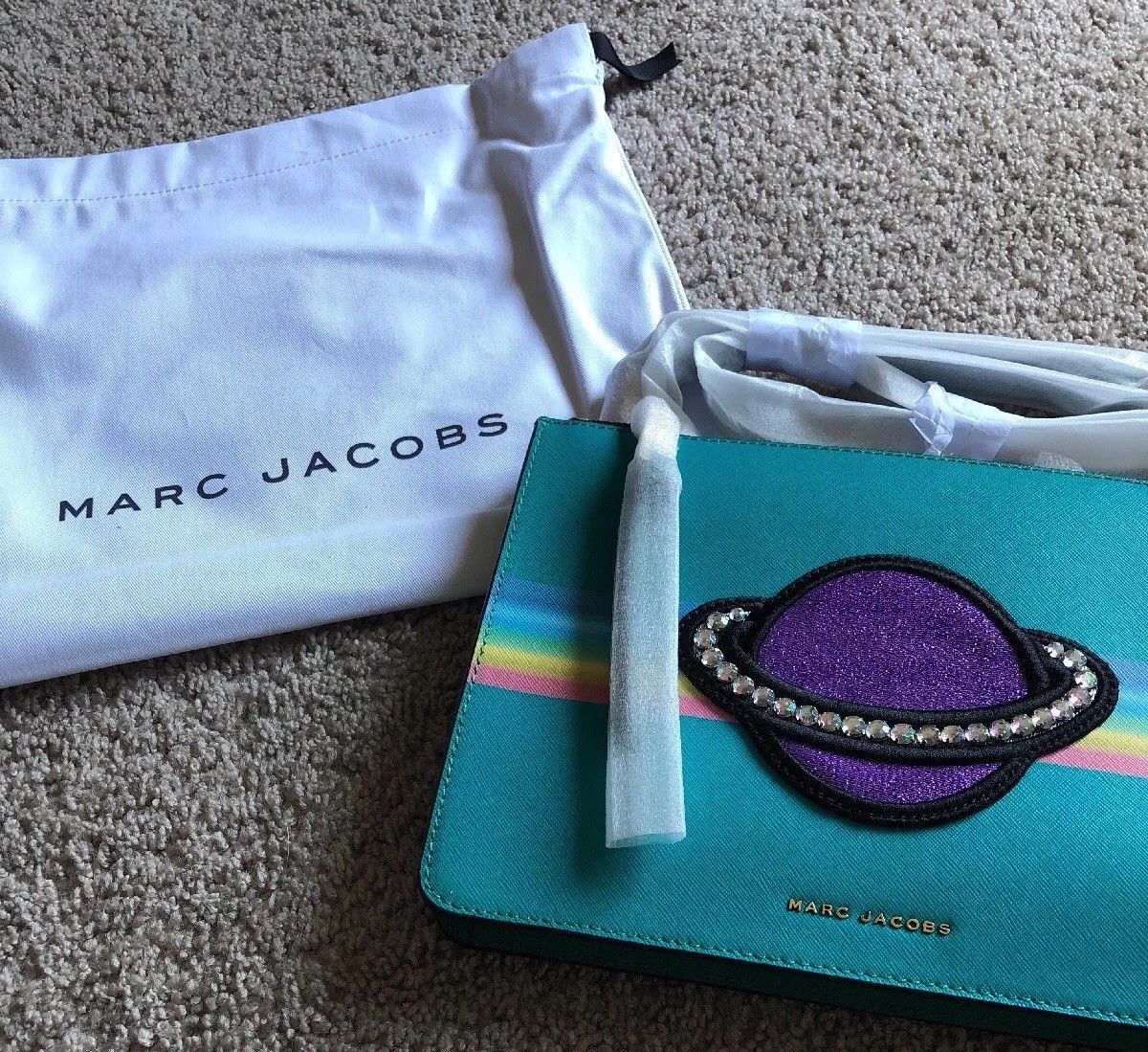 NWT Marc Jacobs Evergreen Leather Flat Crossbody Purse Bag With Dust Bag - $158.02