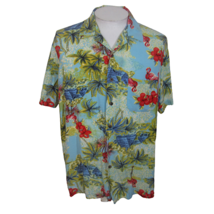 George Men Hawaiian camp shirt pit to pit 24 L aloha luau tropical pink flamingo - £17.36 GBP
