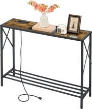 Tajsoon Console Table With Charging Station, Industrial Entryway Table, Narrow - £51.89 GBP