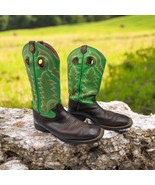 Tony Lama  Brown + Green Leather Buckaroo Cowboy Boots Mens Size 11D RR4010 - $111.81