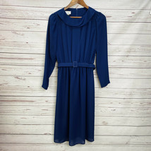 Vintage 70s Jerrie Lurie Dress Boho Prairie Cottage Navy Blue Size 10 Union Made - £27.15 GBP