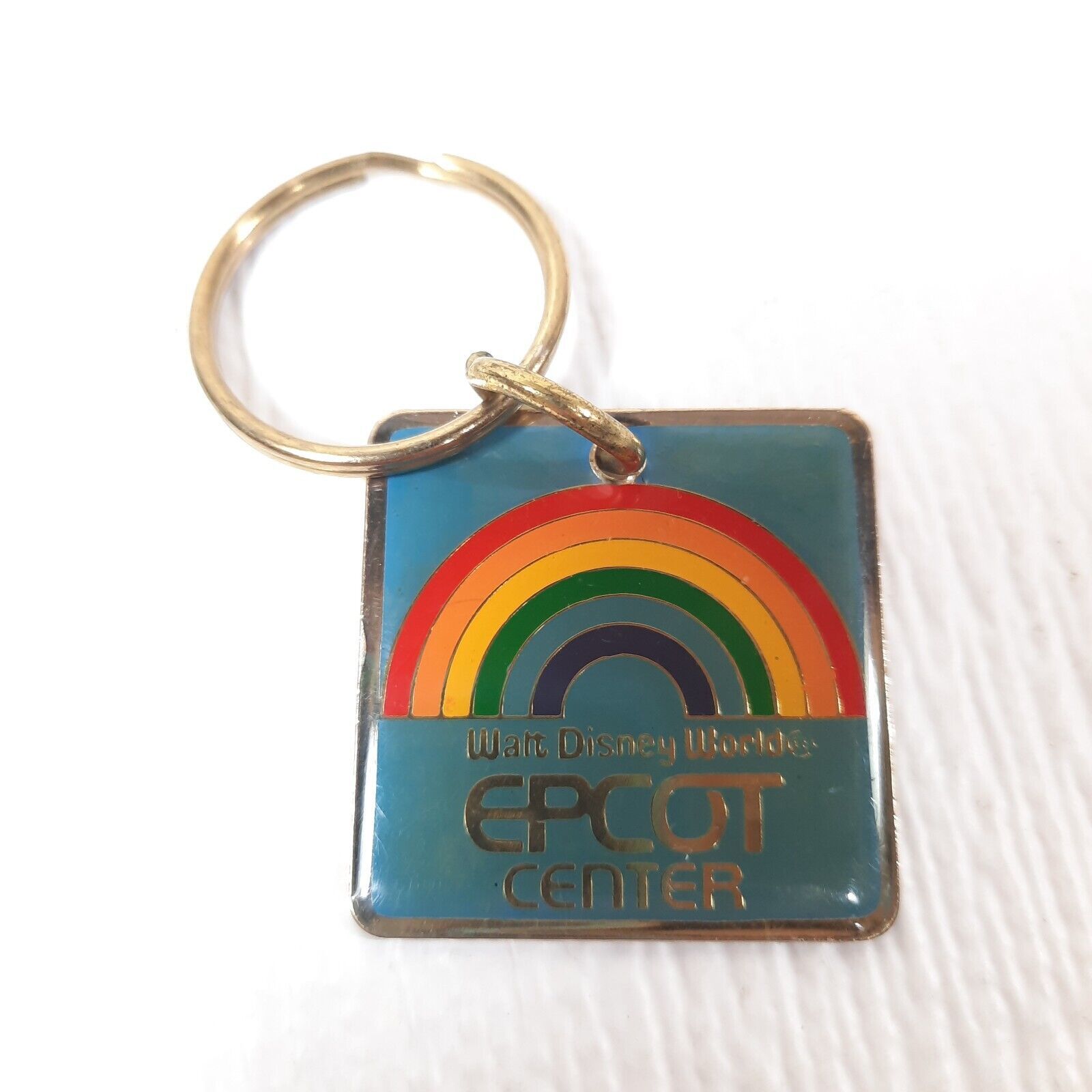 Vintage Walt Disney World Epcot Center Key Ring Keychain Rainbow blue gold 1981 - $37.00