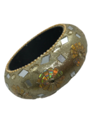 Vintage Bangle Bracelet Chunky Gold Tone Mirrored Mosaic Disco Retro Eth... - £7.38 GBP