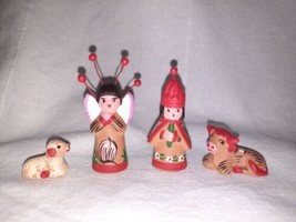 Miniature Vintage Tonala Mexican Folk Art Pottery Nativity Set Of 4 Pieces - $13.81