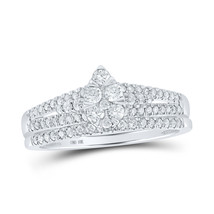10kt White Gold Round Diamond Teardrop Bridal Wedding Ring Band Set 1/2 Cttw - £699.55 GBP