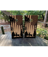 Waterproof Cornhole WRAPS / USA Flag with a Deer / Wood Grain / Laminated  - $85.00