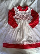 Princess Anne Girls 6 Hand Smocked Red Dot Dress Vintage With Flaw - £11.86 GBP