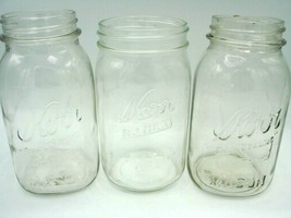 Lot of 3 Three Kerr Mason Jar Canning Vintage Clear Widemouth Quart Self Sealing - £11.60 GBP
