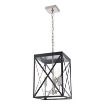 3-Light Exterior Hanging Fixture Ceiling Lantern with Clear Glass Brushed Nickel - £95.53 GBP
