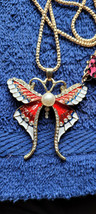 New Betsey Johnson Necklace Butterfly Red White Summer Collectible Decorative - £11.98 GBP