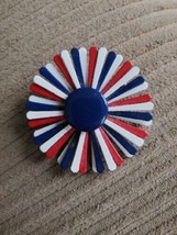 Vintage Retro Enamel Flower Pin Brooch Red White and Blue USA Patriotic - £18.69 GBP