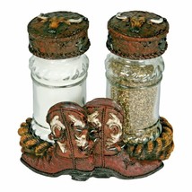 Rivers Edge Cowboy Boots Steer Salt Pepper Shakers Caddy Ceramic Western Boxed - £16.04 GBP
