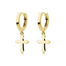 TOPGRILLZ New Stainless Steel Cross Earrings Classic Minimalist Gold Color Dangl - £17.30 GBP