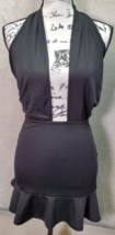 Boohoo Mini Dress Womens Sz 2P Black Liv Cross Front Back Less Halter Peplum Hem - £25.48 GBP