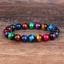Fashion 5A+ Colorful Tiger Eye Beads Bracelets Women Natural Stone Bracelets Men - £11.99 GBP