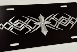 Cyber Sigil Neo Tribal Christian Cross Diamond Etched Car Tag License Plate - $25.25