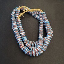 Vintage Venetian African Style Blue Glass Chevron 11mm Beads Long Strand - £34.25 GBP
