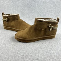 Guess Ankle Boots Womens Size 9.5 Gold Chain Casual Winter Tan Faux Fur Lined - £22.58 GBP