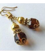 gold earrings brown crystal earrings Victorian earrings filigree earring... - €29,51 EUR