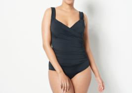 Jantzen Solid Surplice Maillot One- Piece Swimsuit- Black, Reg 12 - £23.67 GBP