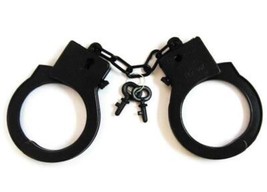 2 PAIR BULK LOT BLACK PLASTIC HANDCUFFS kids toy play cuffs with keys TY... - $3.86 CAD