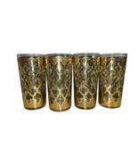 Vintage CULVER VALENCIA 22k Gold Green Highball GLASSES 12oz  Set Of 4 - $66.50