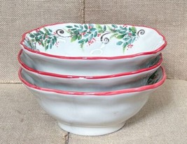 Rare Bizzirri Italy Vine And Berry Pasta Italy Bowls Set Of 3 Holly Fest... - $69.30