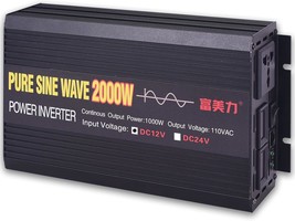 Vqbaa 2000W Pure Sine Wave Inverter 12V To 110V Car Adapter Continuous I... - $90.94
