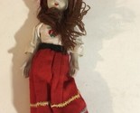 9” tall Doll With Porcelain Face and Hard Feet in Red Skirt Toy T6 - £7.75 GBP