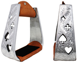 Horse Saddle Stirrups Western Lightweight Aluminum Engraved Poker Cut Ou... - $865.70 MXN