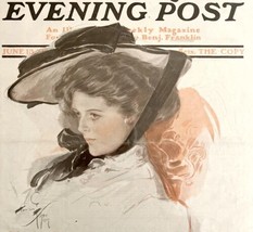 Saturday Evening Post Cover 1908 Fisher Lithograph Woman In Hat Print Art HM1G - £47.17 GBP