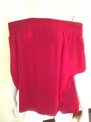Primary image for Parker Red Off Shoulder Blouse Beaded Cut Sleeve Sz S NWOT