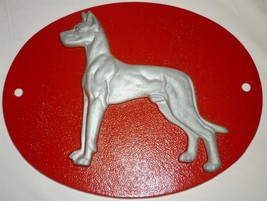 CAST IRON OUTSIDE INSIDE 3D DOG RED OVAL WALL PLAQUE - £9.25 GBP