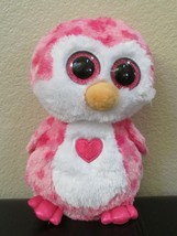 Ty Beanie Boos Juliet Pink &amp; White Penguin With Pink Heart &amp; Glitter Eye... - £8.59 GBP