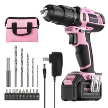 WORKPRO Pink Cordless 20V Lithium-ion Drill Driver Set, 1 Battery, Charg... - £74.69 GBP