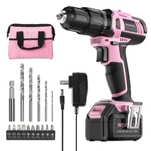 WORKPRO Pink Cordless 20V Lithium-ion Drill Driver Set, 1 Battery, Charg... - £75.93 GBP