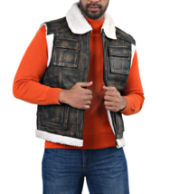 Distressed Fur Black Biker Winter Leather Motorcycle Jacket - $155.00