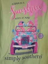 Simply Southern Green Pink Graphic Tee T-Shirt cotton Sz S Flamingos Jeep - $245.97 MXN